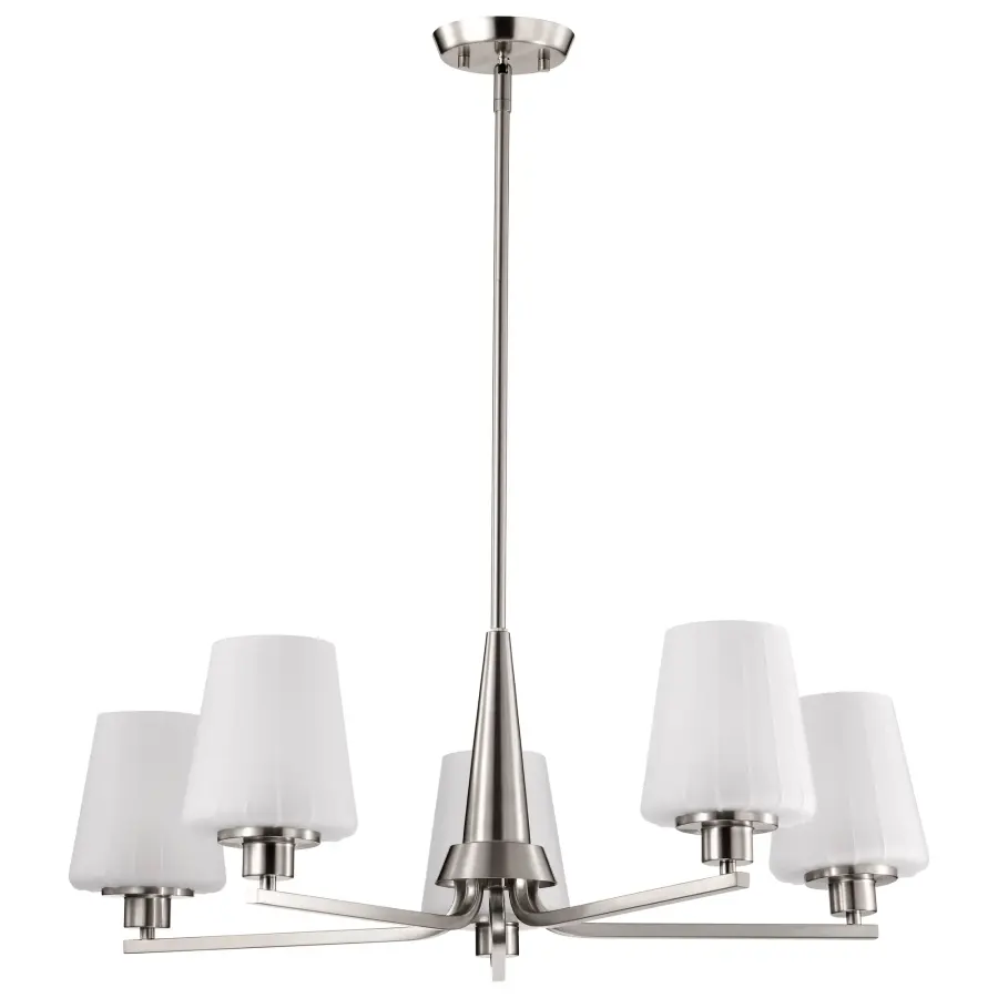 Lune 5-Light Chandelier in Brushed Nickel with Etched White Glass - Image 3