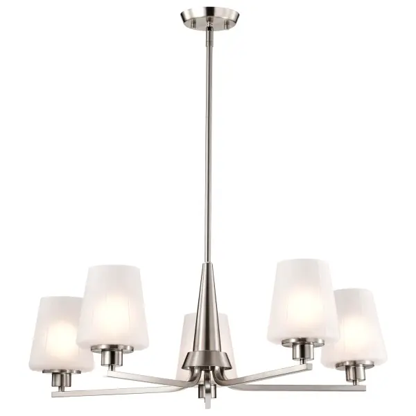 Lune 5-Light Chandelier in Brushed Nickel with Etched White Glass - Image 4