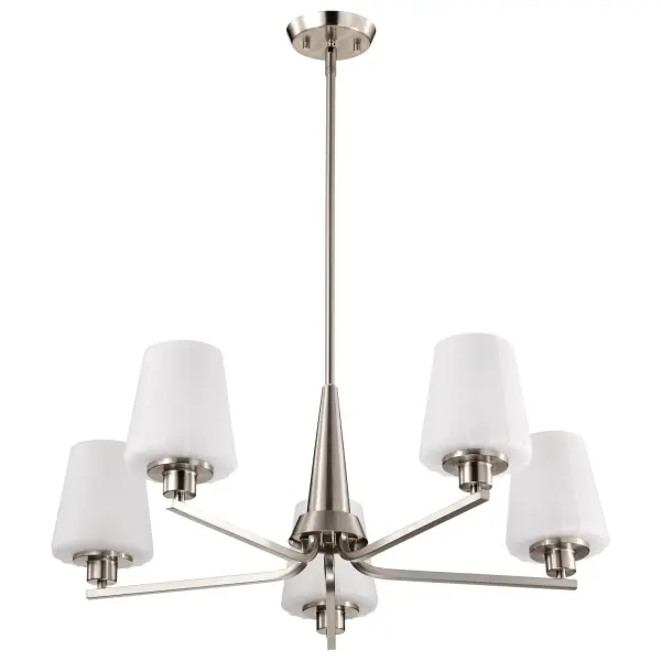 Lune 5-Light Chandelier in Brushed Nickel with Etched White Glass - Image 5