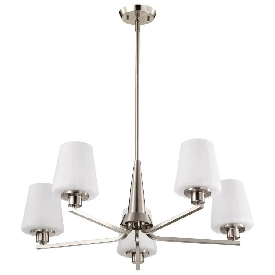 Lune 5-Light Chandelier in Brushed Nickel with Etched White Glass - Image 5