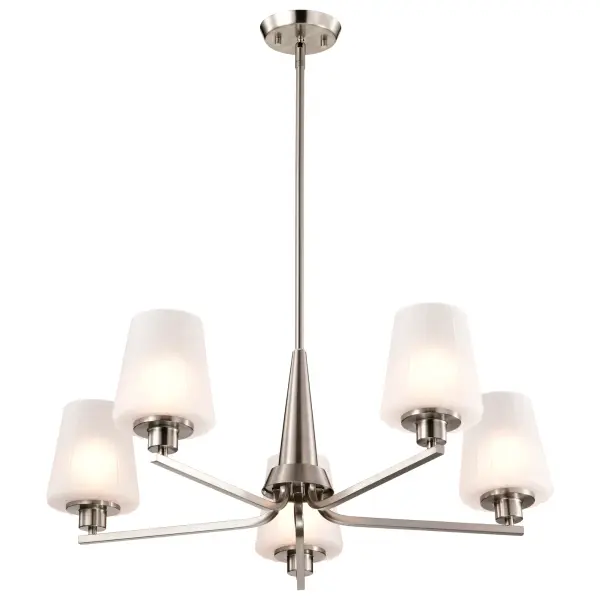 Lune 5-Light Chandelier in Brushed Nickel with Etched White Glass - Image 6