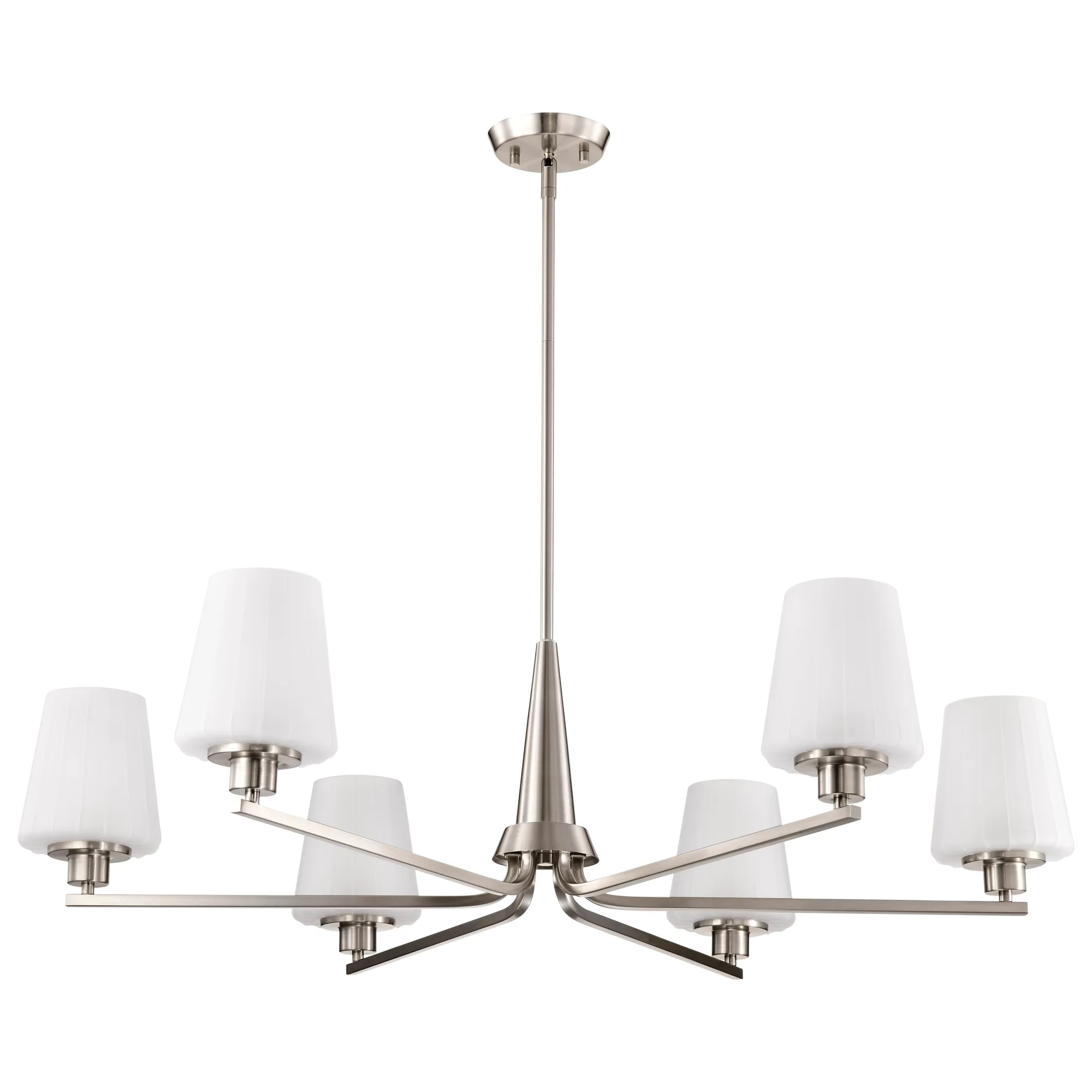 Lune 6-Light Chandelier in Brushed Nickel with Etched White Glass