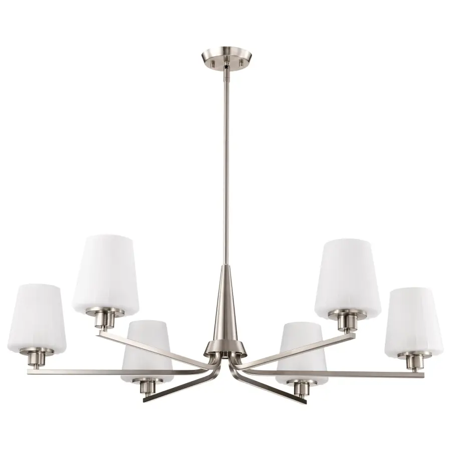 Lune 6-Light Chandelier in Brushed Nickel with Etched White Glass - Image 1