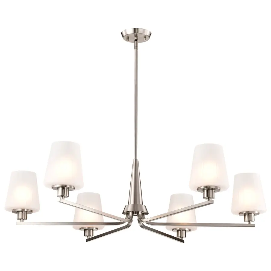 Lune 6-Light Chandelier in Brushed Nickel with Etched White Glass - Image 2