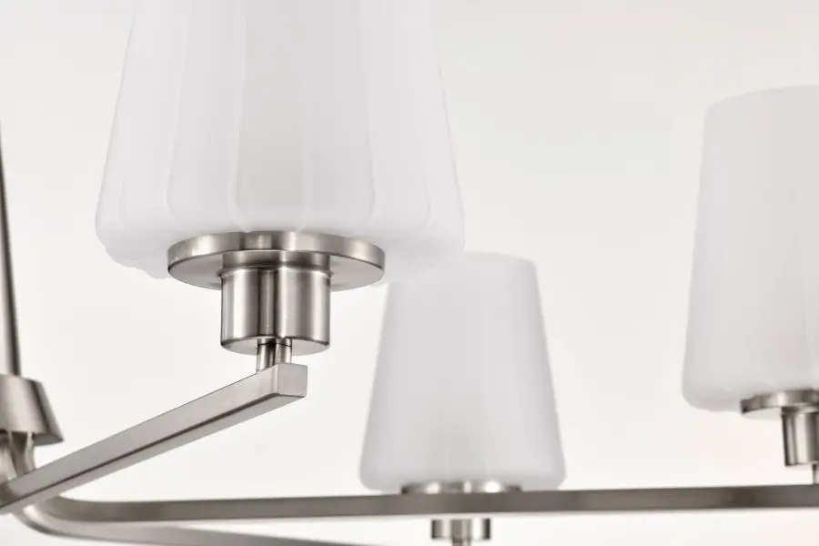 Lune 6-Light Chandelier in Brushed Nickel with Etched White Glass - Image 14
