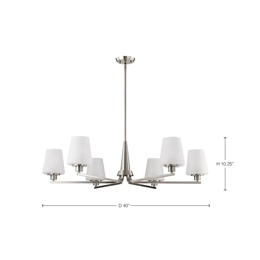 Lune 6-Light Chandelier in Brushed Nickel with Etched White Glass - Image 15