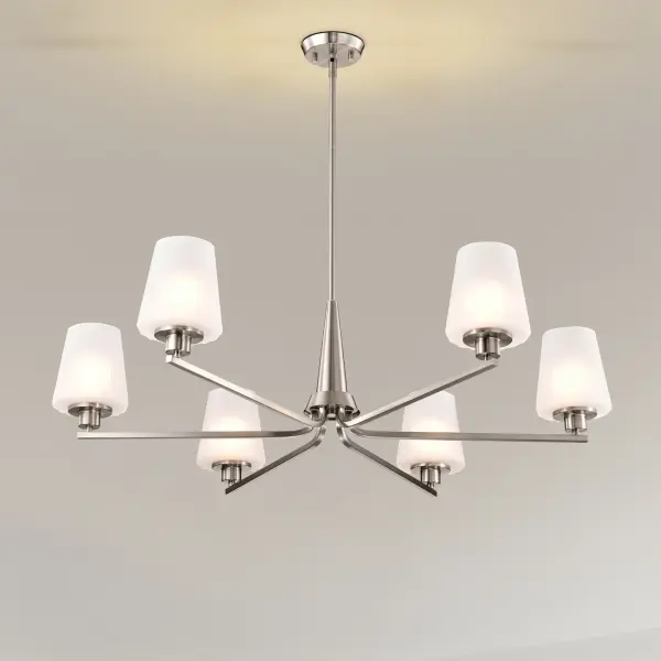 Lune 6-Light Chandelier in Brushed Nickel with Etched White Glass - Image 17