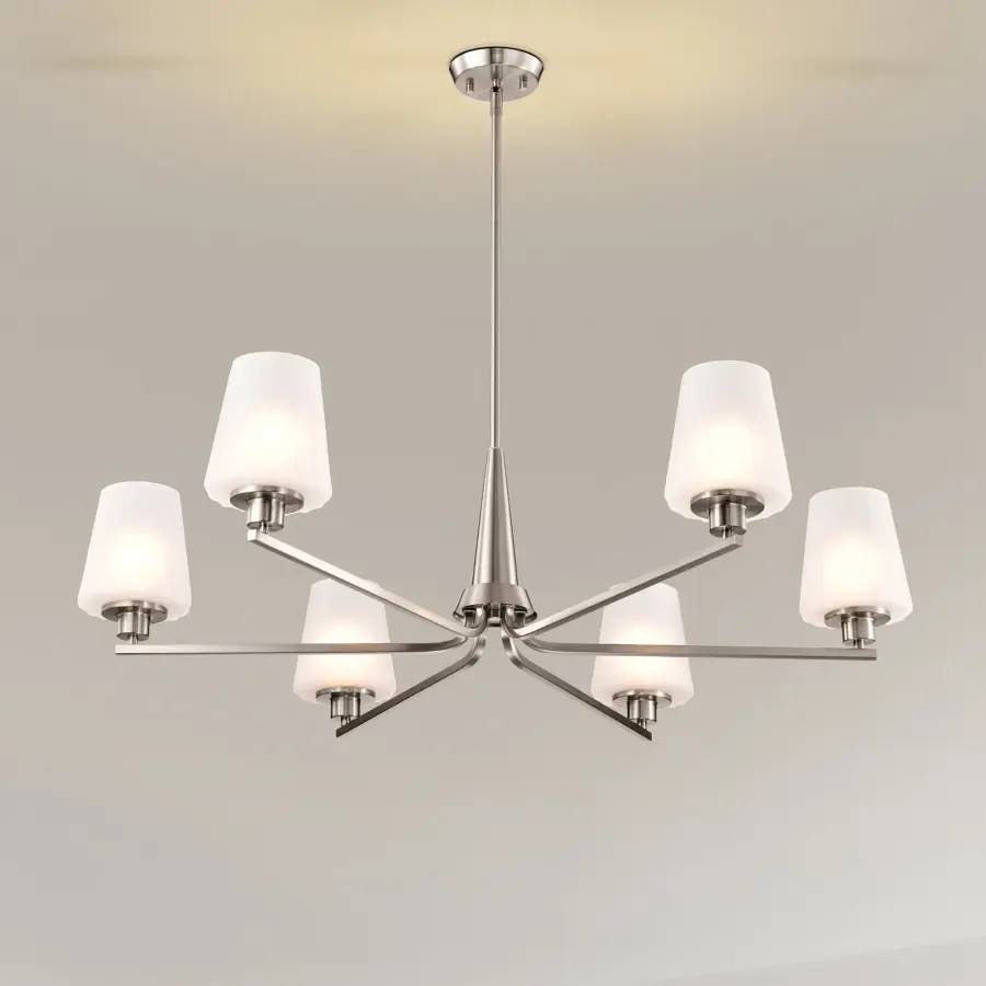 Lune 6-Light Chandelier in Brushed Nickel with Etched White Glass - Image 17