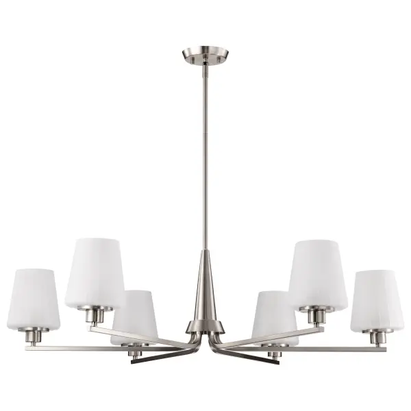 Lune 6-Light Chandelier in Brushed Nickel with Etched White Glass - Image 3