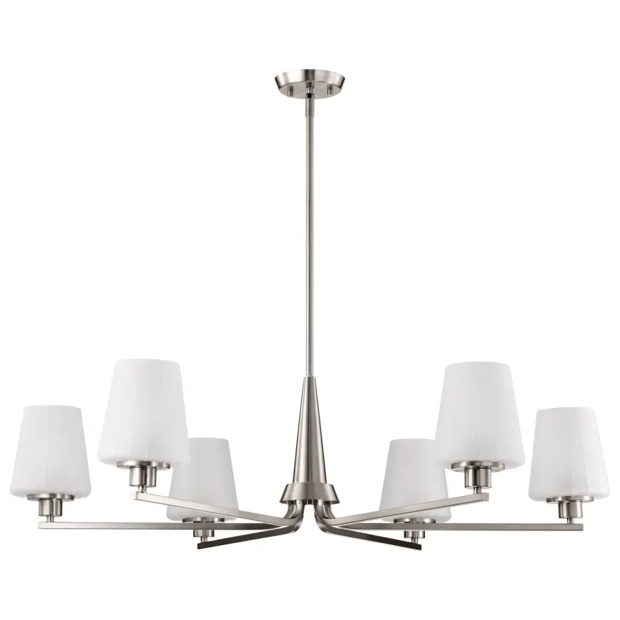 Lune 6-Light Chandelier in Brushed Nickel with Etched White Glass - Image 3