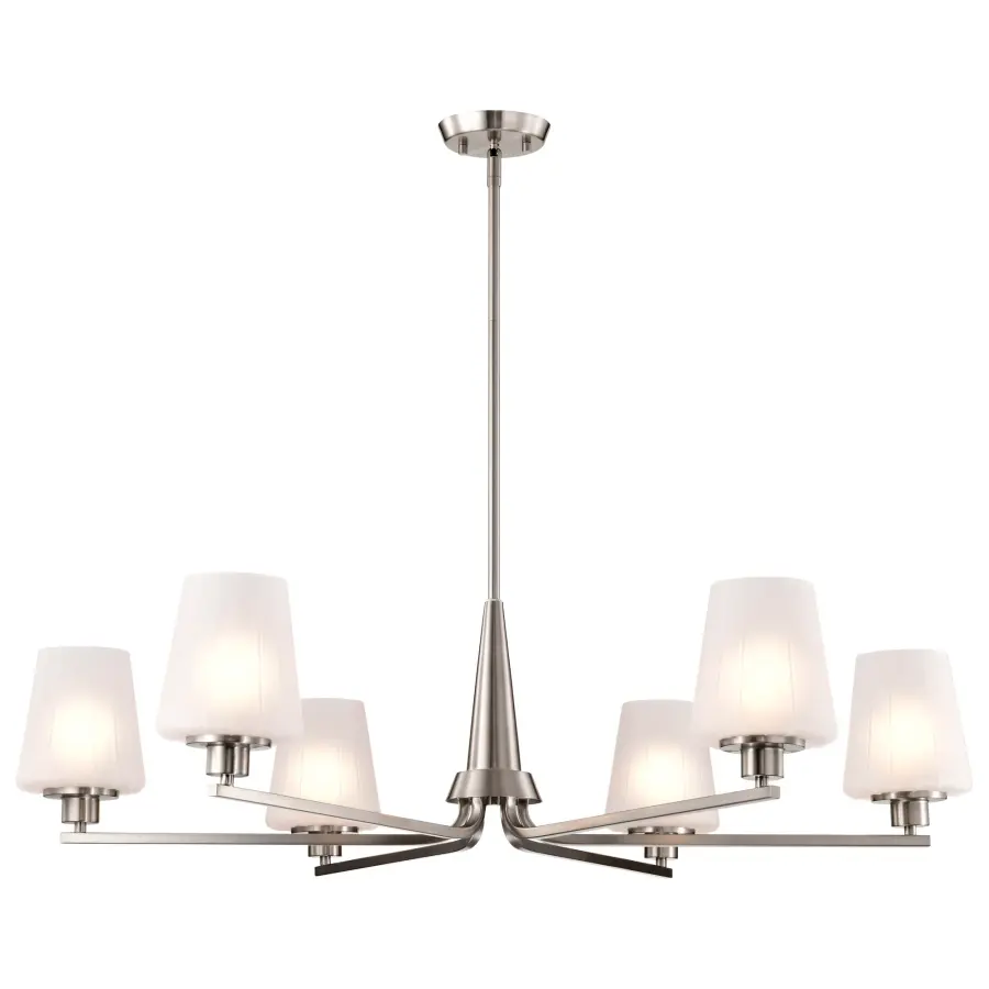 Lune 6-Light Chandelier in Brushed Nickel with Etched White Glass - Image 4