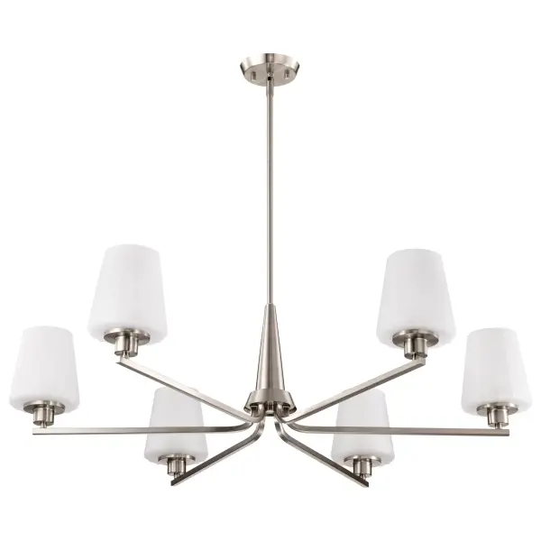 Lune 6-Light Chandelier in Brushed Nickel with Etched White Glass - Image 5