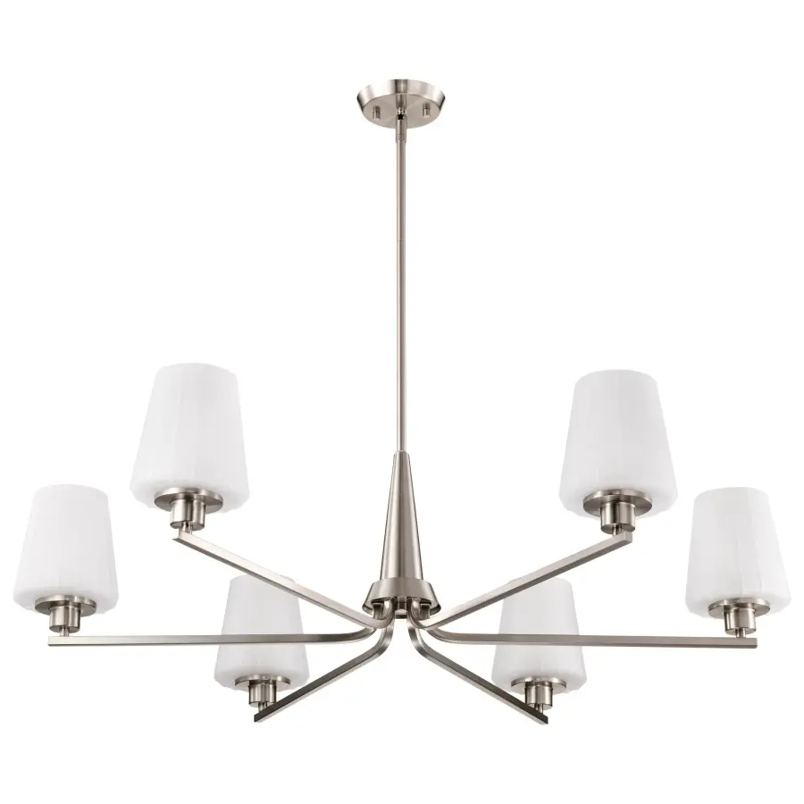 Lune 6-Light Chandelier in Brushed Nickel with Etched White Glass - Image 5
