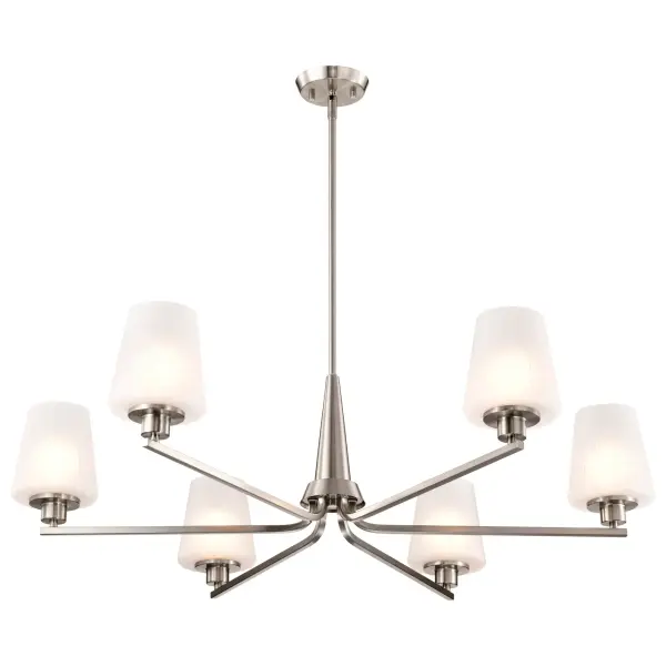 Lune 6-Light Chandelier in Brushed Nickel with Etched White Glass - Image 6