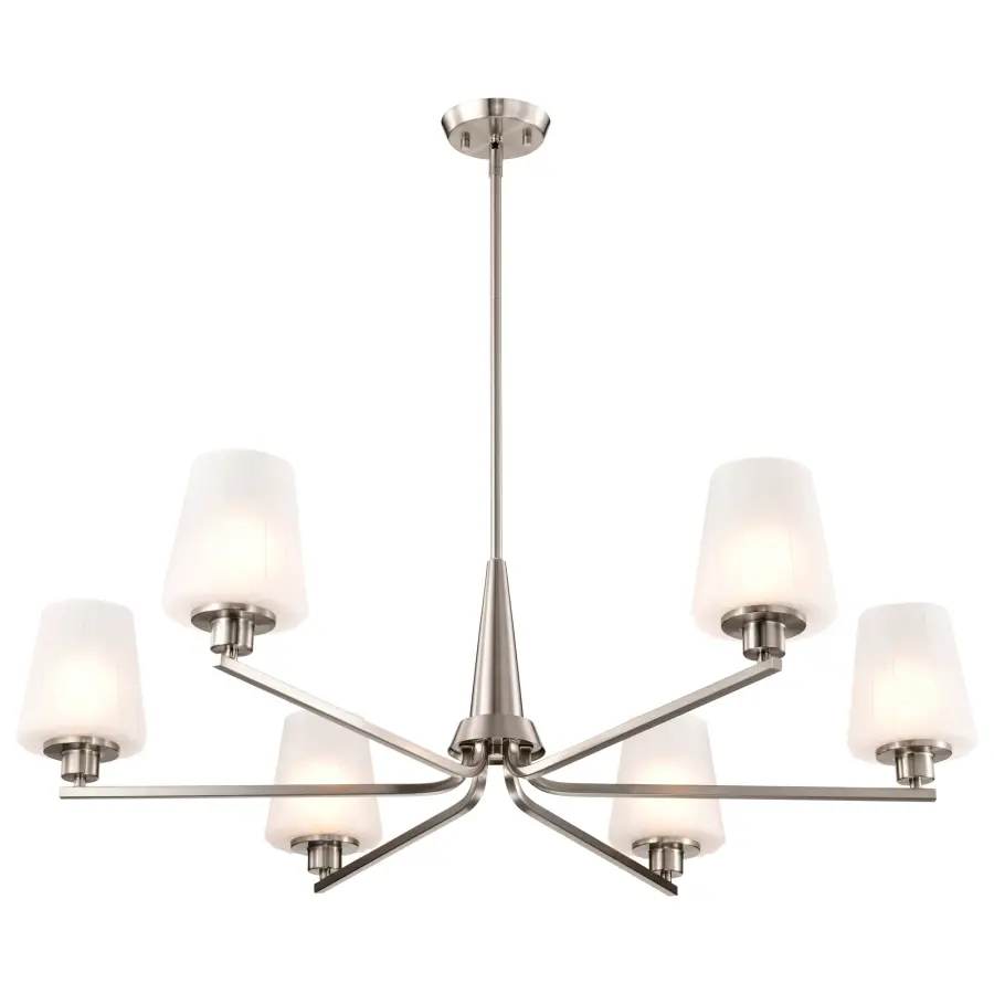 Lune 6-Light Chandelier in Brushed Nickel with Etched White Glass - Image 6