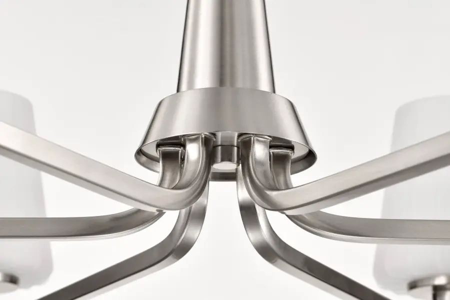 Lune 6-Light Chandelier in Brushed Nickel with Etched White Glass - Image 8