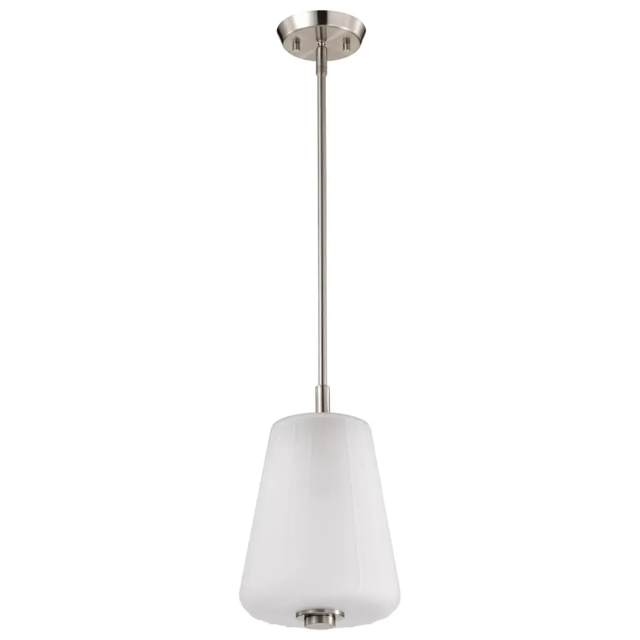 Lune Mini Pendant - Brushed Nickel with Etched White Glass - Image 1