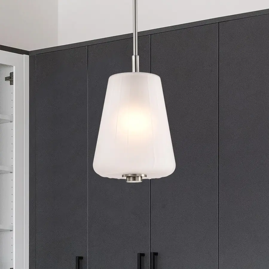 Lune Mini Pendant - Brushed Nickel with Etched White Glass - Image 15
