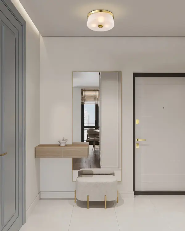 Lune 3-Light Flush Mount in Vintage Brass with Etched White Glass - Image 13