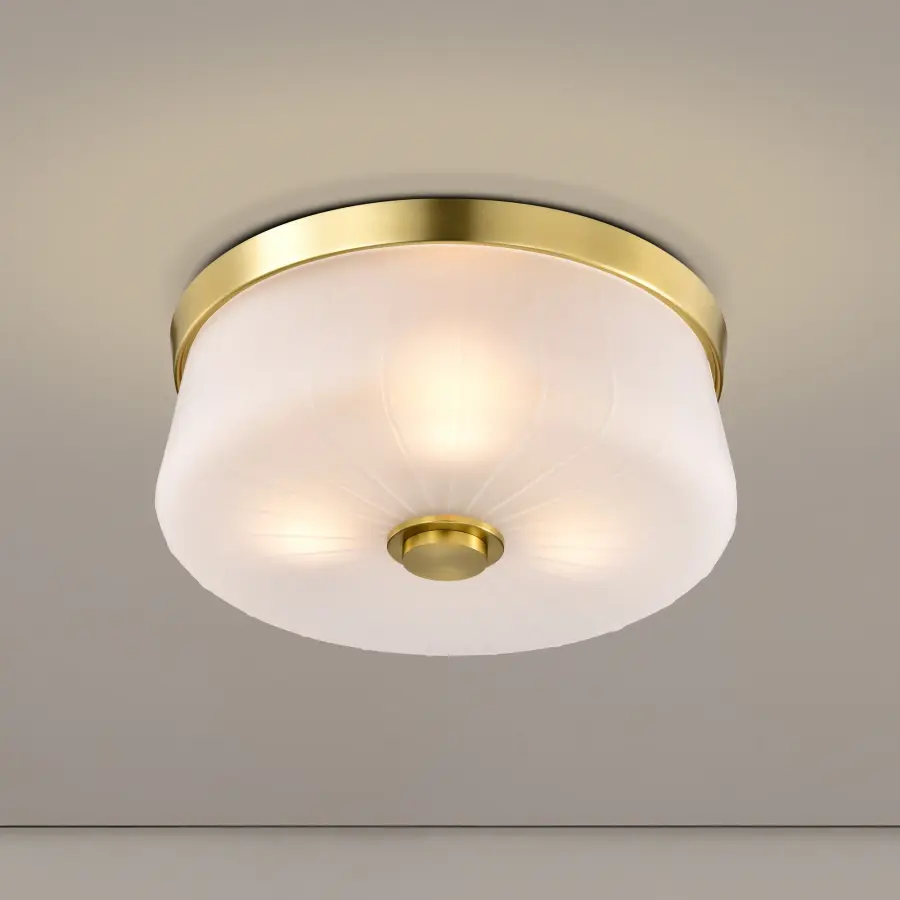 Lune 3-Light Flush Mount in Vintage Brass with Etched White Glass - Image 14