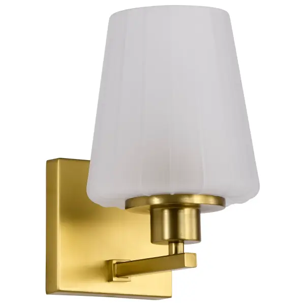 Lune 1-Light Vanity Sconce in Vintage Brass with Etched White Glass - Image 1