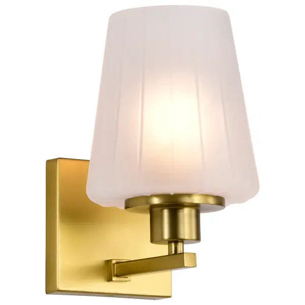 Lune 1-Light Vanity Sconce in Vintage Brass with Etched White Glass - Image 2