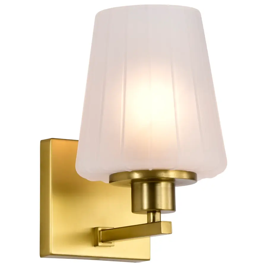 Lune 1-Light Vanity Sconce in Vintage Brass with Etched White Glass - Image 2
