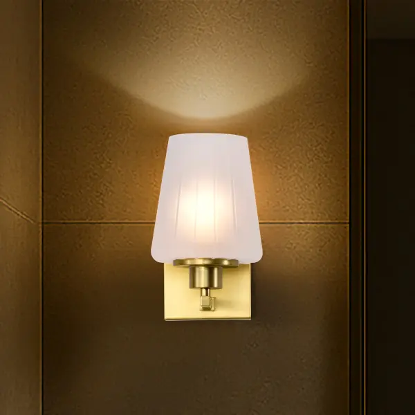 Lune 1-Light Vanity Sconce in Vintage Brass with Etched White Glass - Image 18