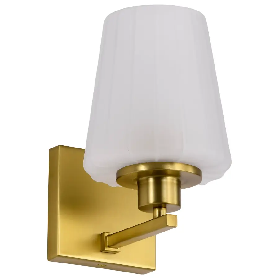 Lune 1-Light Vanity Sconce in Vintage Brass with Etched White Glass - Image 3