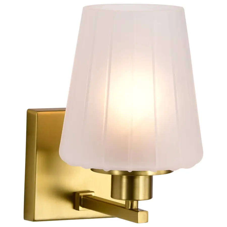 Lune 1-Light Vanity Sconce in Vintage Brass with Etched White Glass - Image 6