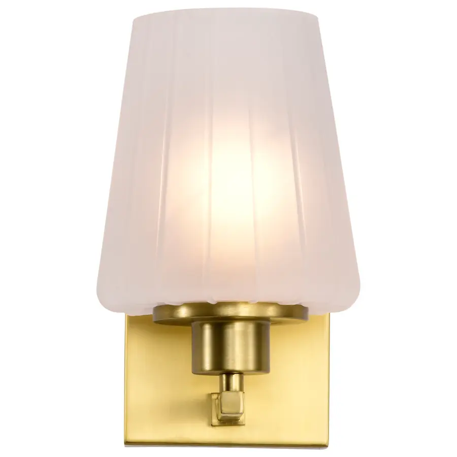 Lune 1-Light Vanity Sconce in Vintage Brass with Etched White Glass - Image 8
