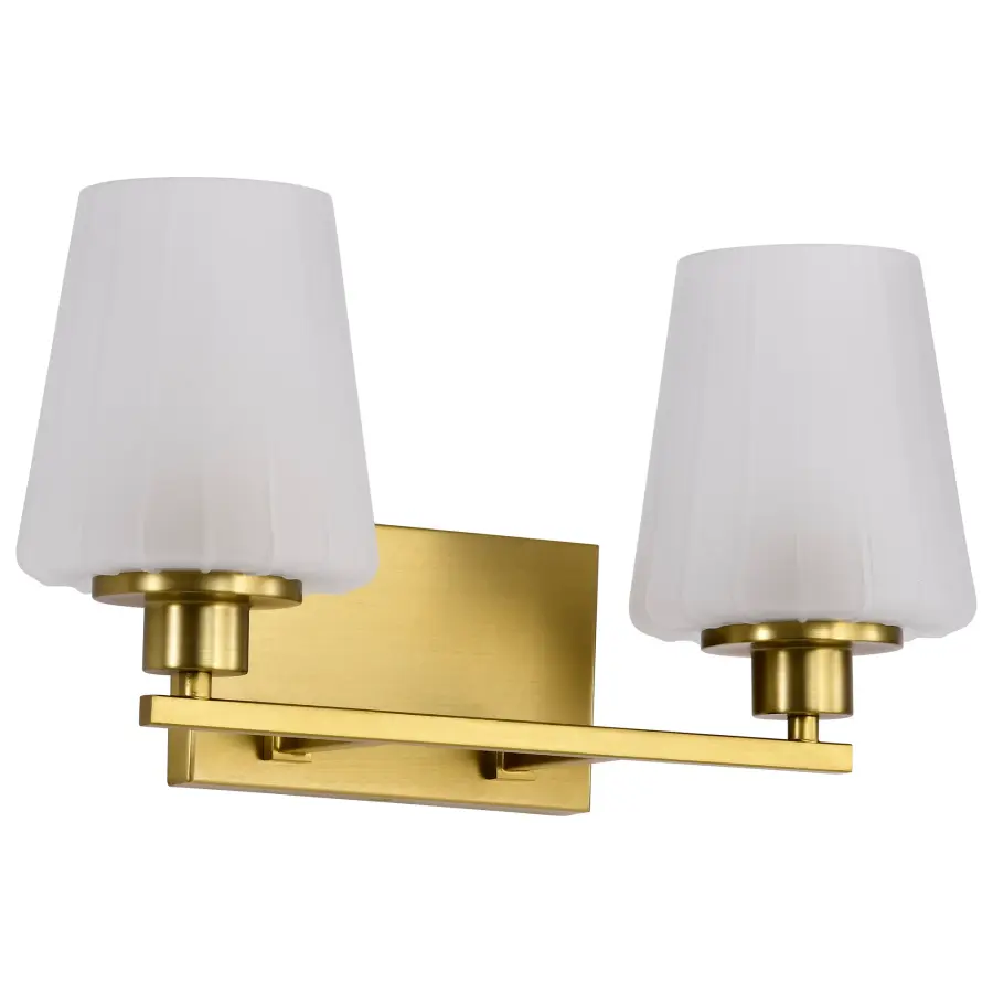 Lune 2-Light Vanity in Vintage Brass with Etched White Glass - Image 1