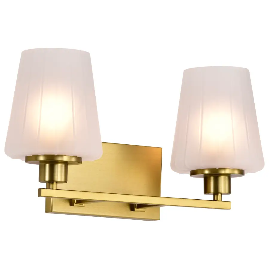 Lune 2-Light Vanity in Vintage Brass with Etched White Glass - Image 2