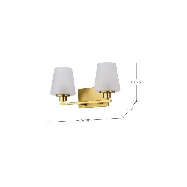 Lune 2-Light Vanity in Vintage Brass with Etched White Glass - Image 16
