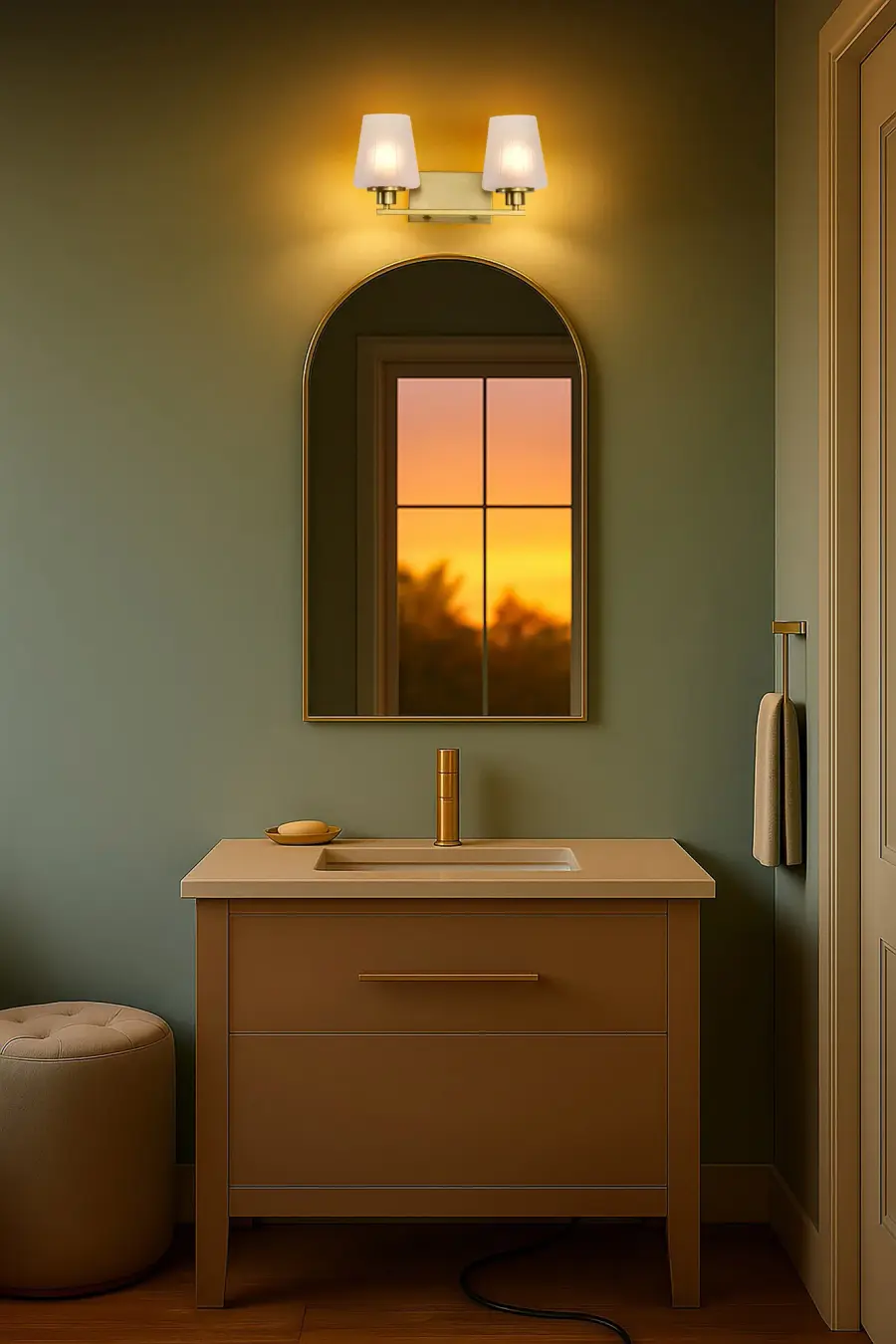 Lune 2-Light Vanity in Vintage Brass with Etched White Glass - Image 17