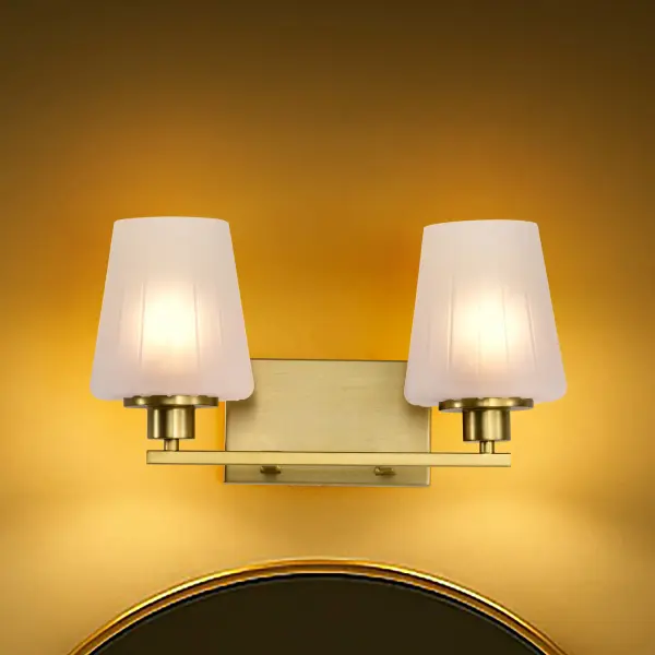 Lune 2-Light Vanity in Vintage Brass with Etched White Glass - Image 18