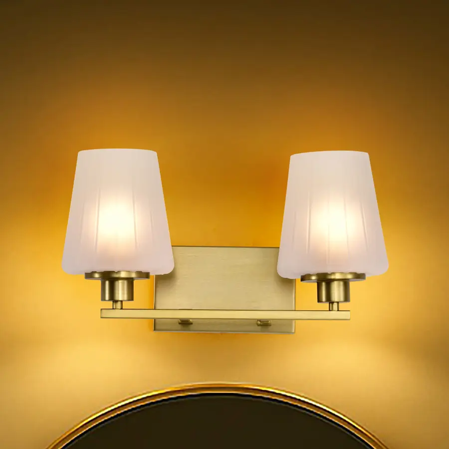 Lune 2-Light Vanity in Vintage Brass with Etched White Glass - Image 18