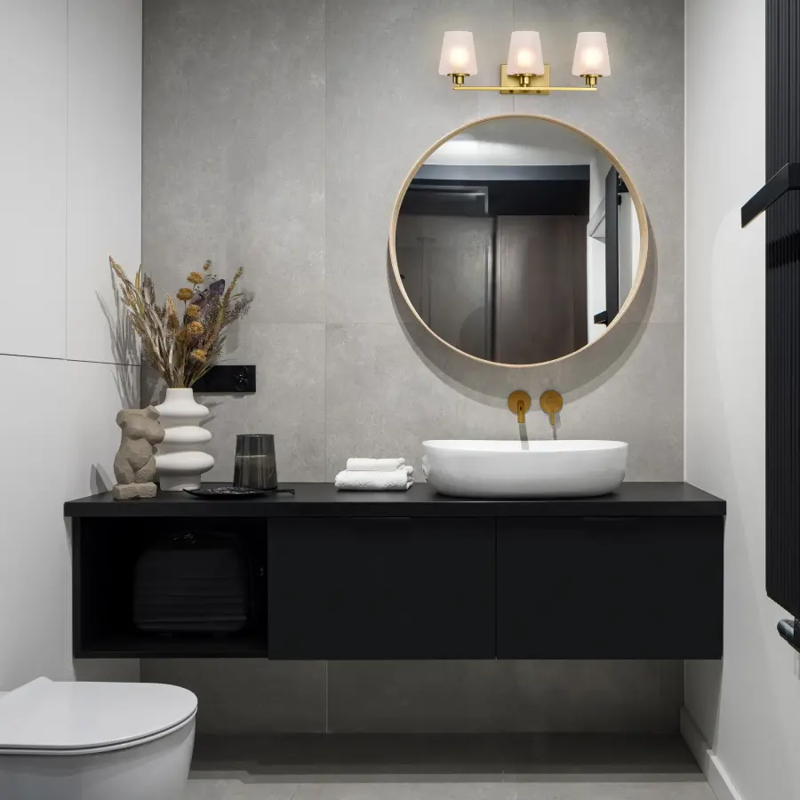 Lune 3-Light Vanity in Vintage Brass with Etched White Glass - Image 17