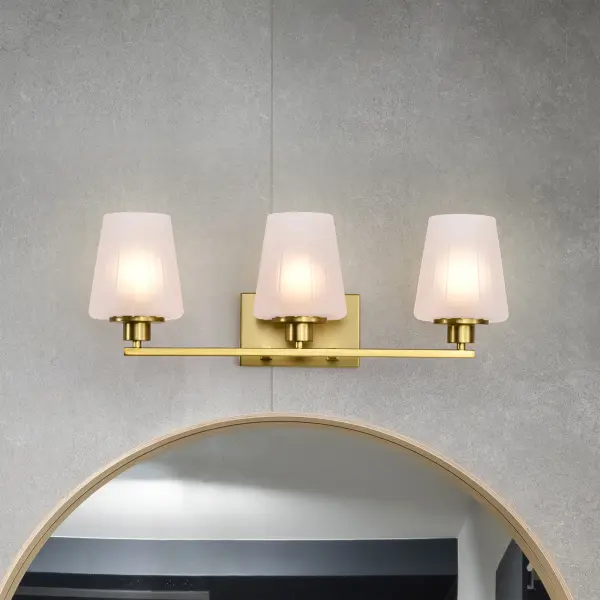 Lune 3-Light Vanity in Vintage Brass with Etched White Glass - Image 18