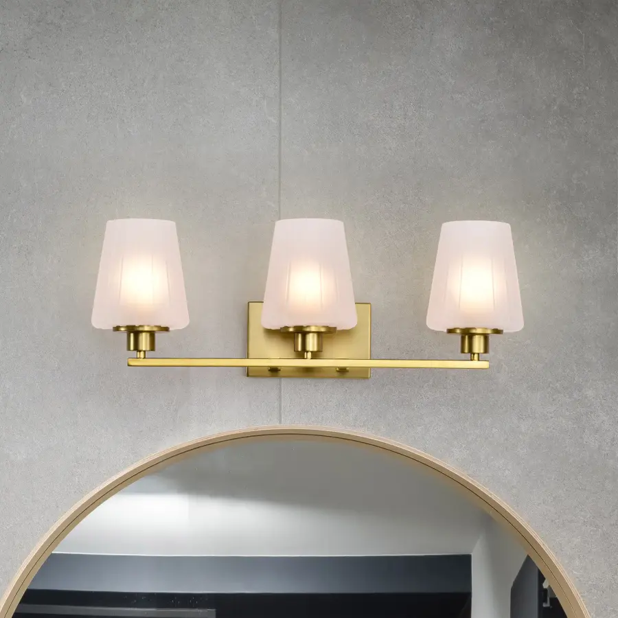Lune 3-Light Vanity in Vintage Brass with Etched White Glass - Image 18