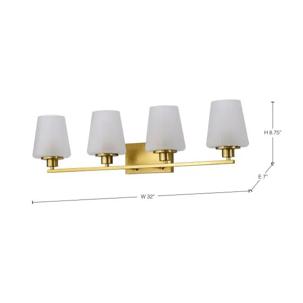 Lune 4-Light Vanity in Vintage Brass with Etched White Glass - Image 18