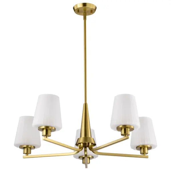 Lune 5-Light Chandelier in Vintage Brass with Etched White Glass - Image 1
