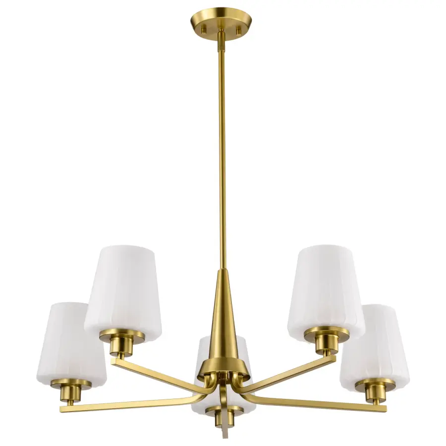Lune 5-Light Chandelier in Vintage Brass with Etched White Glass - Image 1