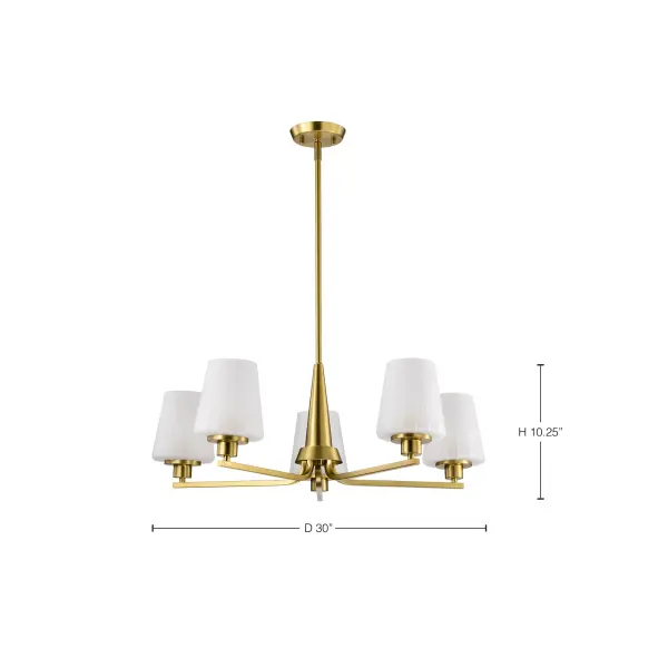 Lune 5-Light Chandelier in Vintage Brass with Etched White Glass - Image 15