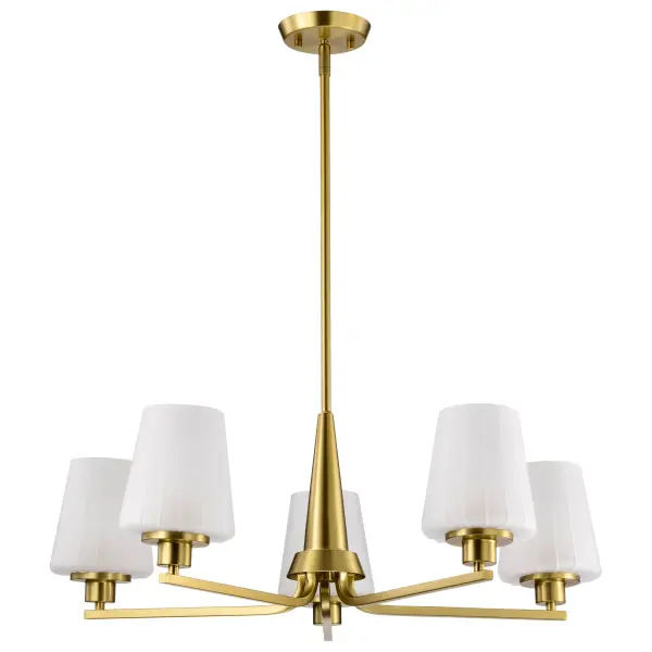 Lune 5-Light Chandelier in Vintage Brass with Etched White Glass - Image 3