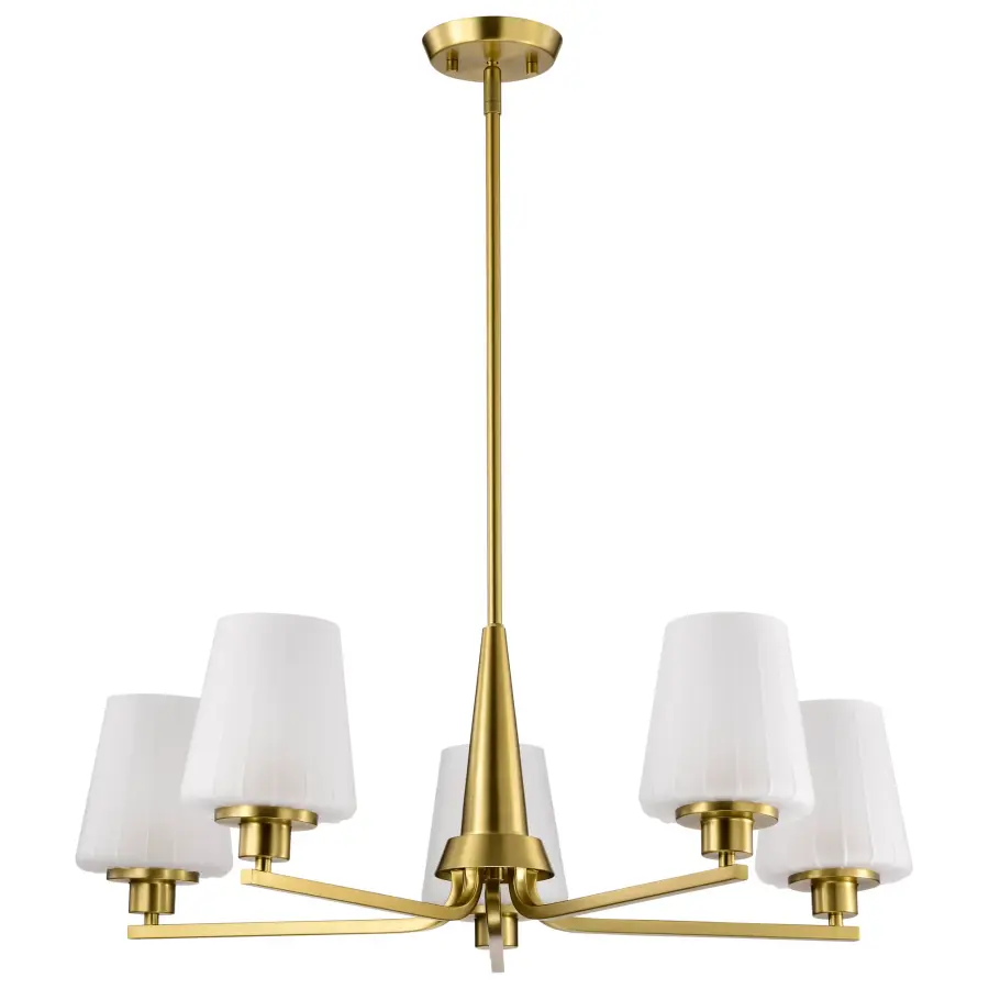 Lune 5-Light Chandelier in Vintage Brass with Etched White Glass - Image 3