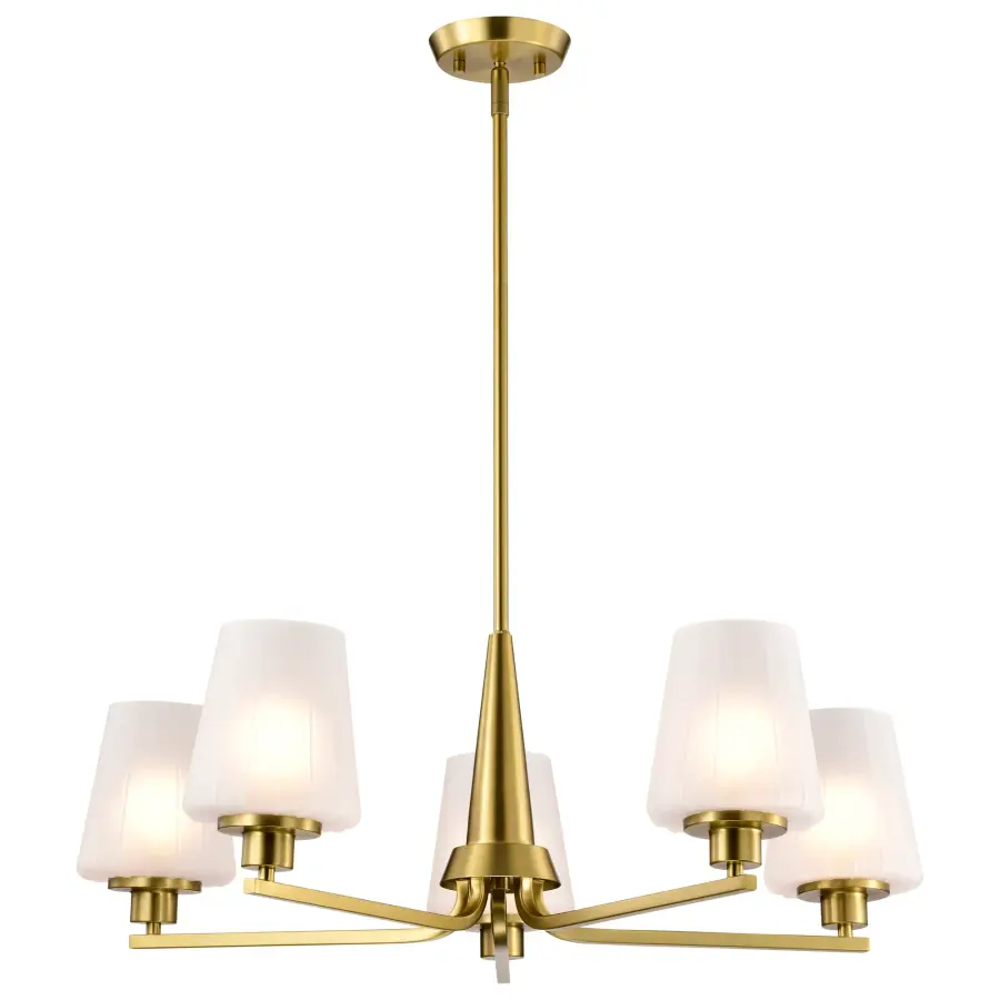 Lune 5-Light Chandelier in Vintage Brass with Etched White Glass - Image 4