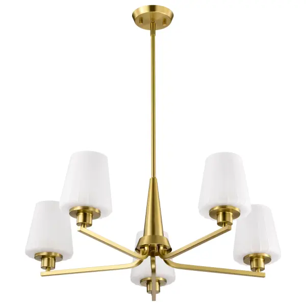 Lune 5-Light Chandelier in Vintage Brass with Etched White Glass - Image 5