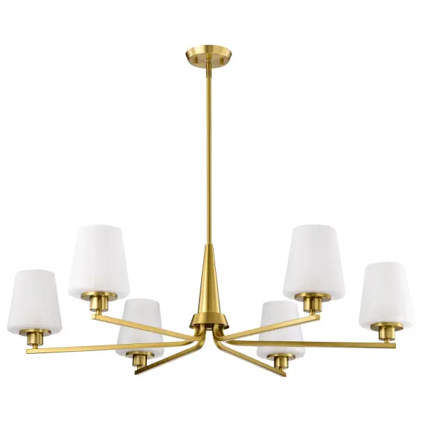 Lune 6-Light Chandelier in Vintage Brass with Etched White Glass - Image 1