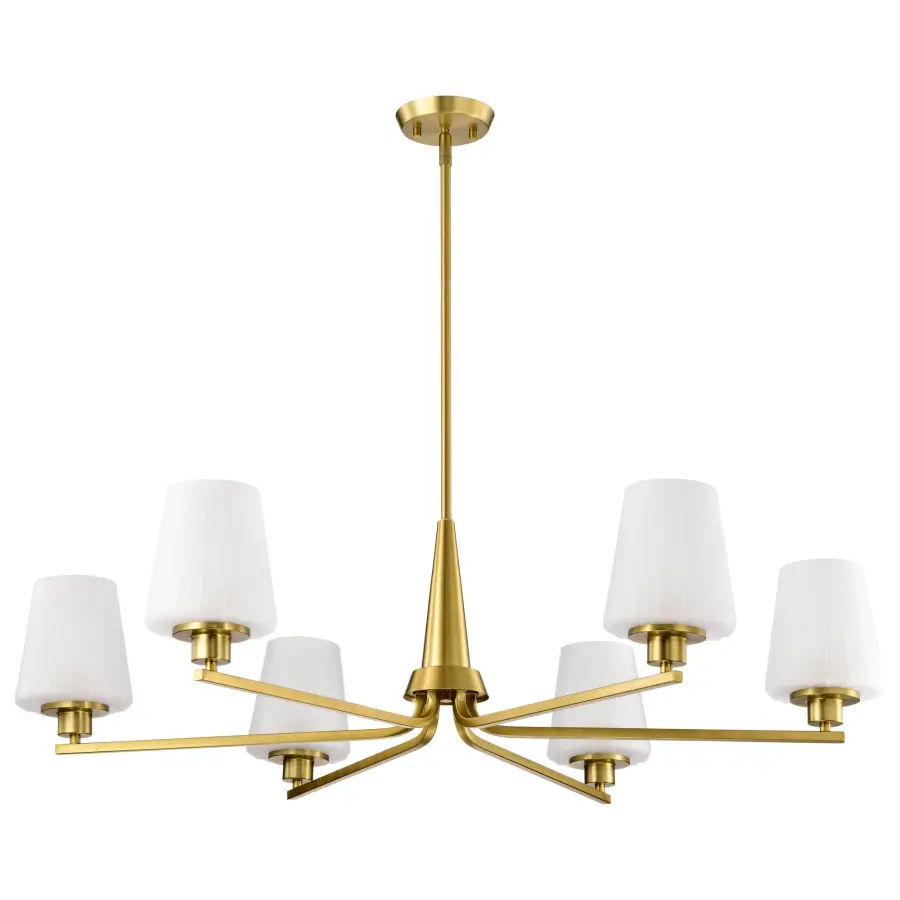 Lune 6-Light Chandelier in Vintage Brass with Etched White Glass - Image 1